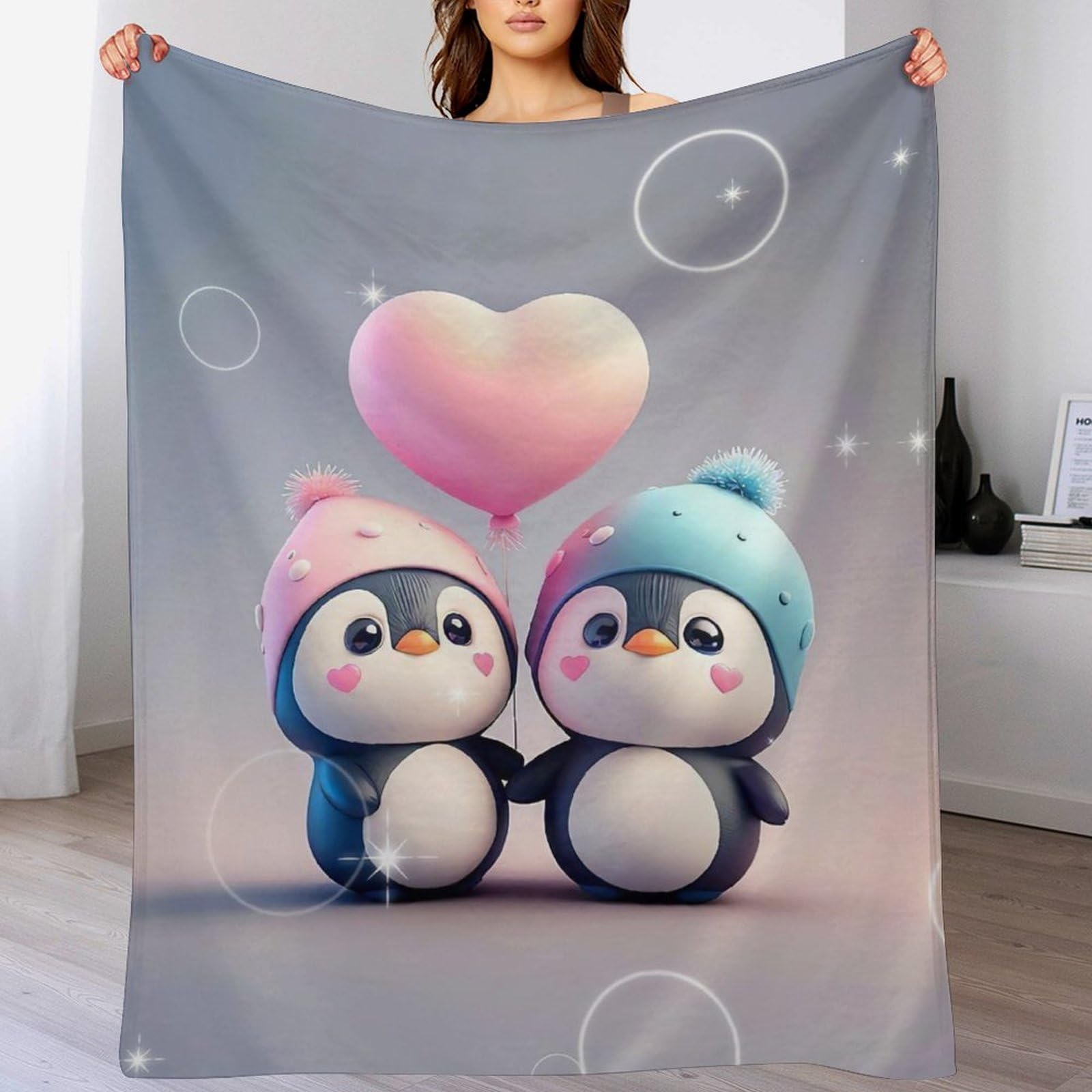 Couverture polaire pingouin pour canapé et lit - Plaid chaud en flanelle pour vos soirées cocooning