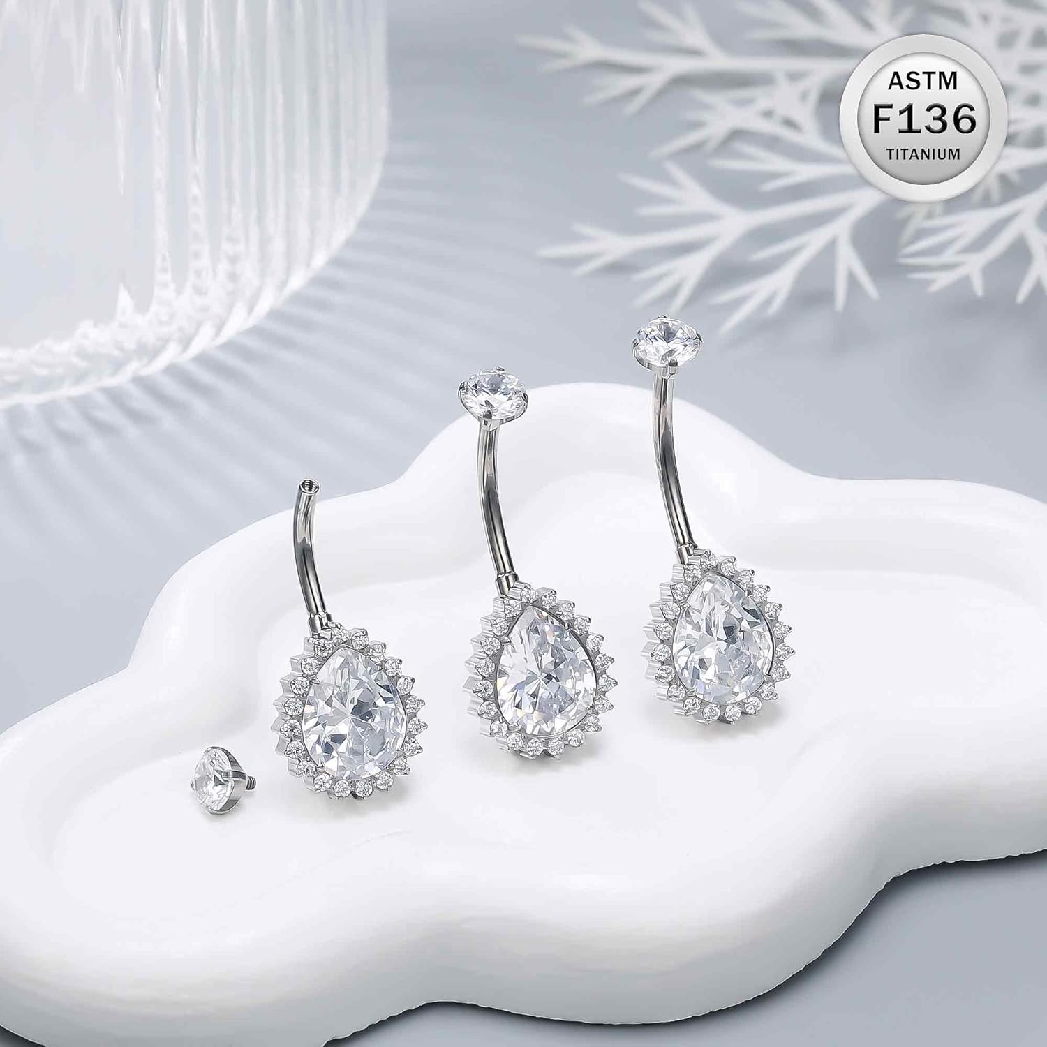 Ruifan ASTM F136 Titanium Belly Button Rings Elliptical Drop Cubic Zircon Hypoallergenic Internally Threaded 14G Navel Body Piercing Jewelry 10mm 12mm 14mm For Women - Image 5