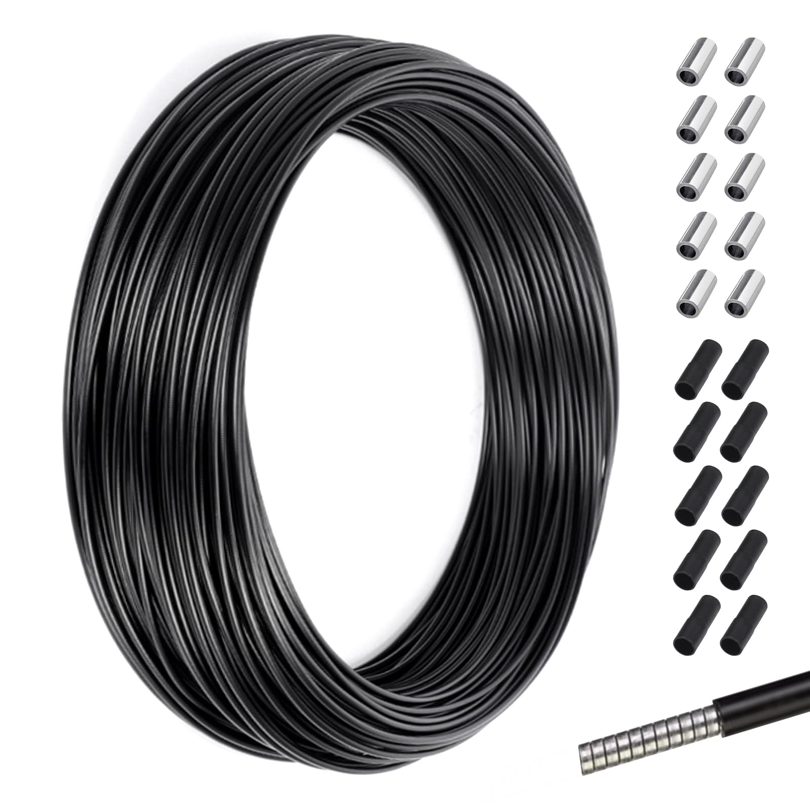 10M Gaine de Câble de Frein de Vélo, Ø5MM Tuyau de Frein Hydraulique, Kit de Remplacement de Câble de Frein avec 20 Embouts en Plastique/Alliage, Câbles de Frein Universels Pour VTT Route(Noir)