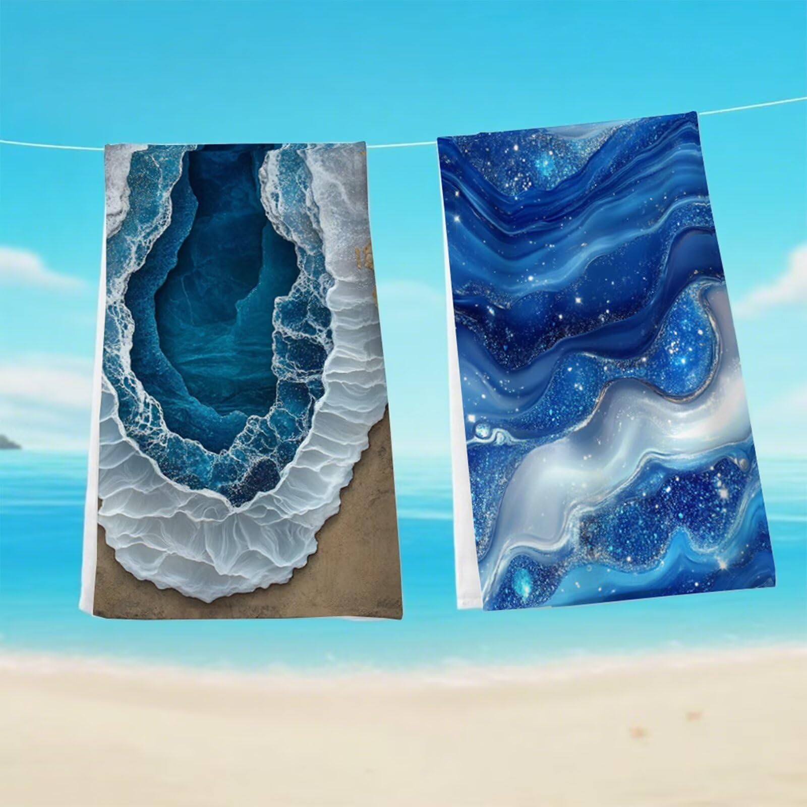 Telo Mare Microfibra 220x100 cm Telo Mare Grande, Asciugamano Palestra Assorbente Asciugatura Rapida, Asciugamano Mare Antisabbi Stuoia Spiaggia per Piscina, Campeggio, Viaggio - Astratto Blu G1-650
