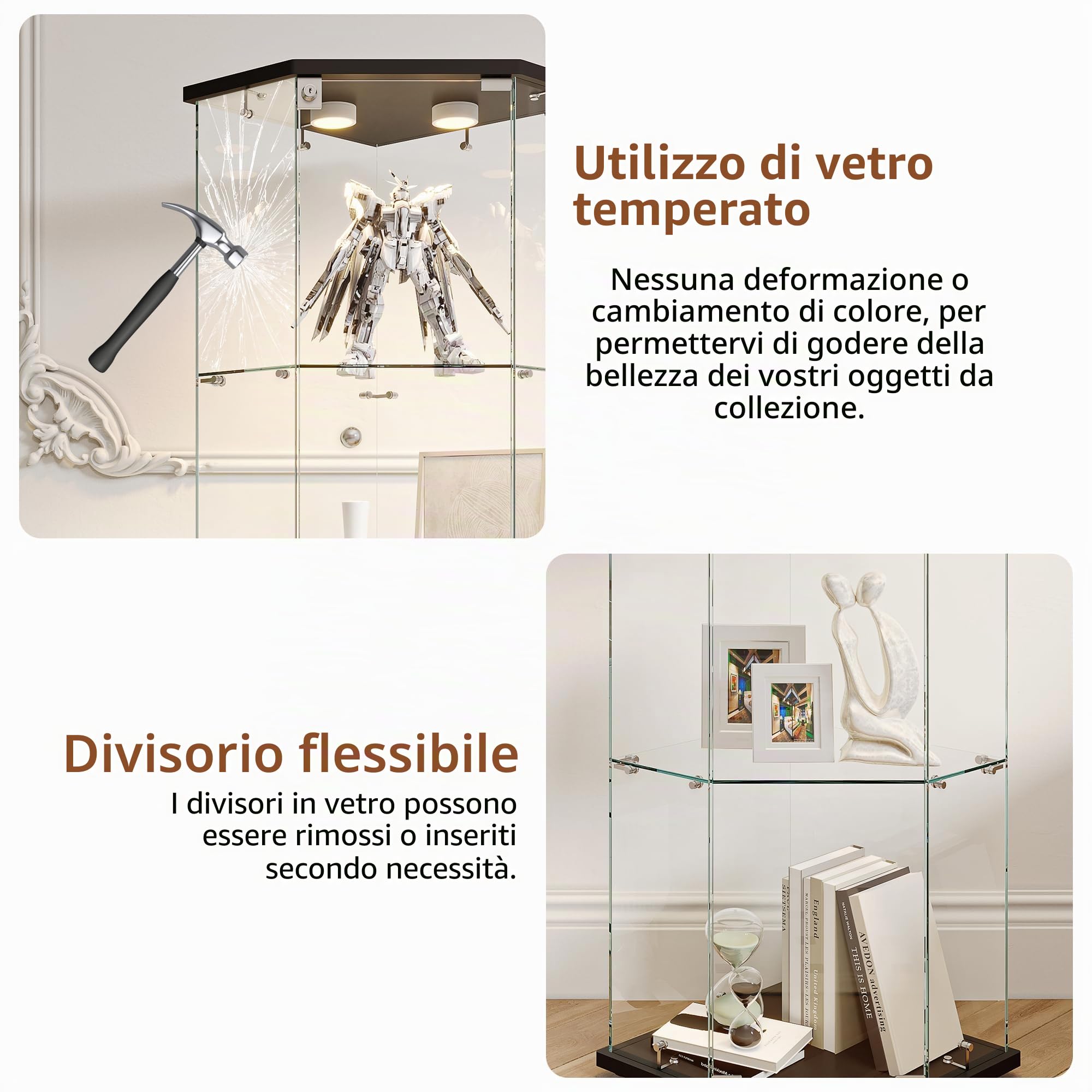 Vetrina Angolare in Vetro con illuminazione a LED, Espositiva Vetrina a 4 Strati da Collezione con Serratura, per Oggetti da Collezione, Libri, 4 Ripiani 1 Ante, Nero A