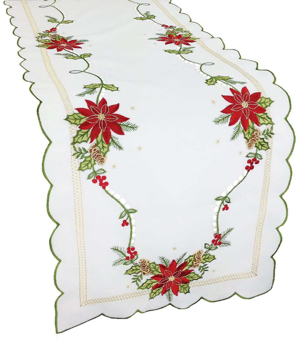 Chemin de table de Noël poinsettia brodé cutwork nappe rectangulaire rouge