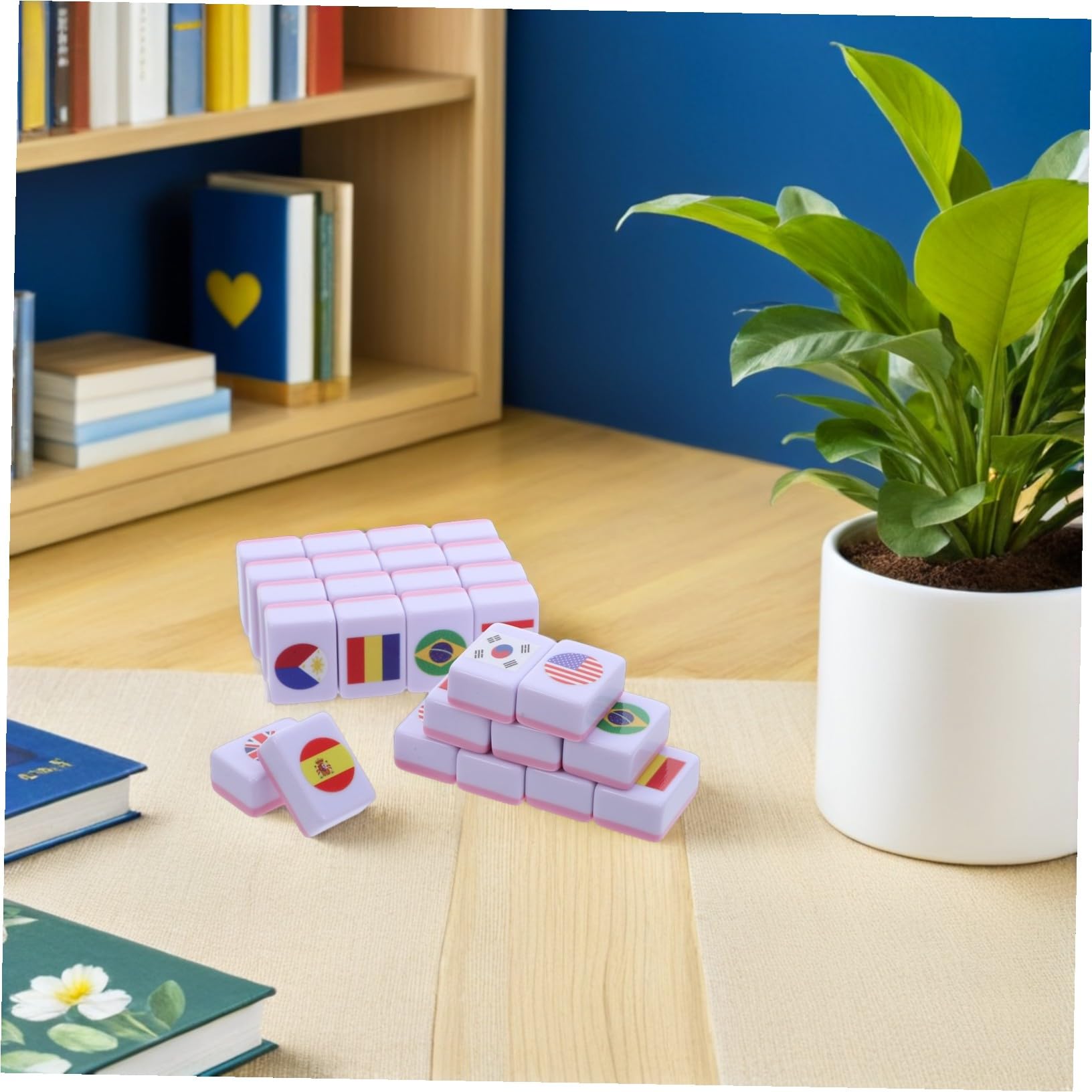 Mikinona 64 Sztuki Płytek Do Gry Planszowej Mahjong Z Flagą Narodową Gra Dopasowująca Edukacyjna Gra Geograficzna Travel W Kafelki Majong Tiles