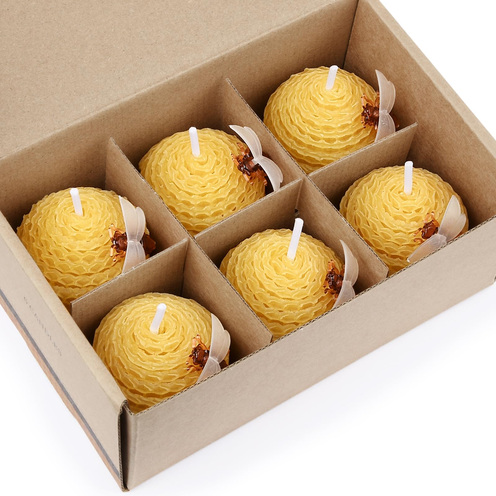 DEYBBY Juego de 6 velas de cera de abeja natural, velas votivas de abeja pequeñas con decoraciones de abejas pequeñas como regalo (amarillo)