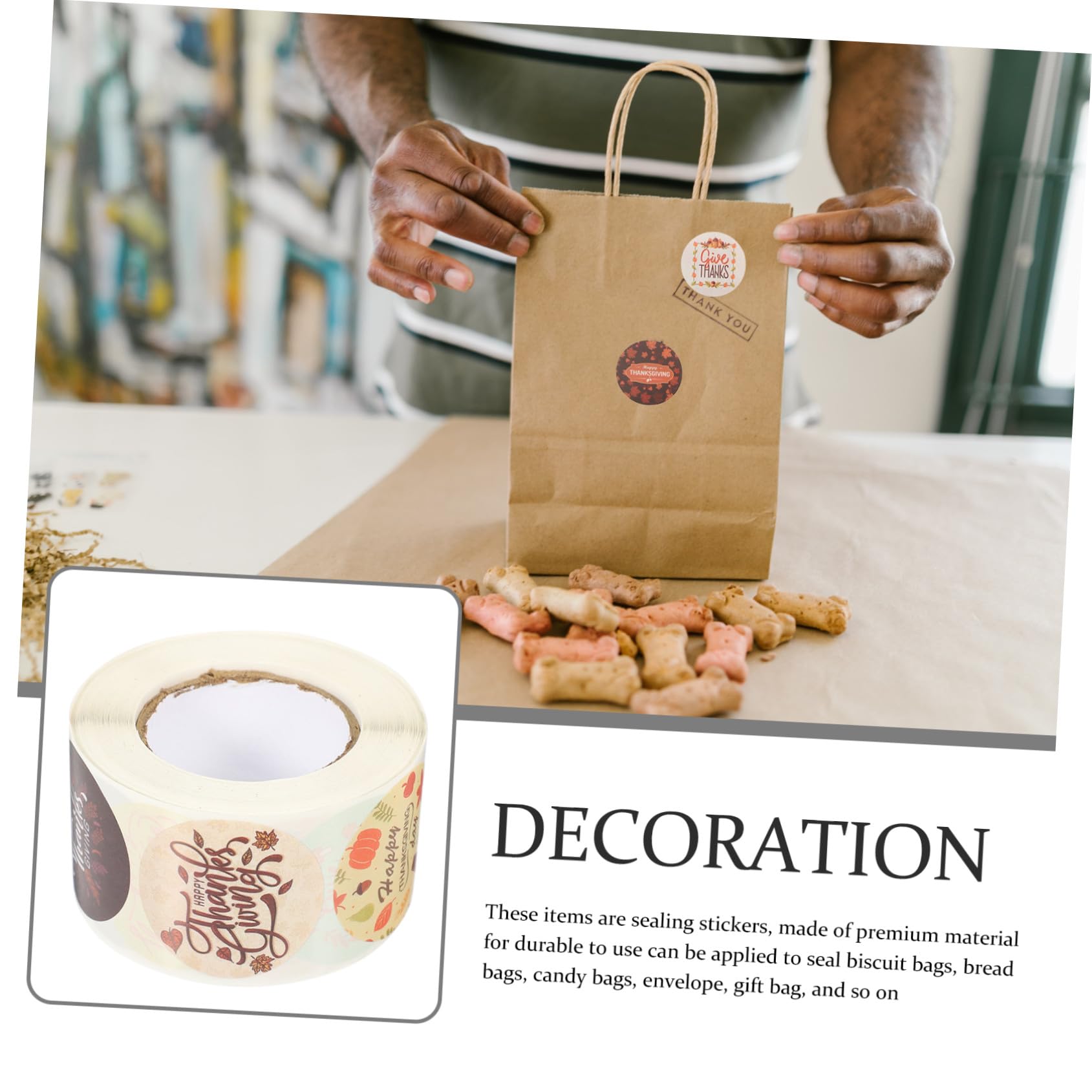 STOBOK 4rotoli Etichette Adesive Decorative Per Sealing Di Stickers Per Ringraziamento Per Buste e Confezioni Di Biscotti Pane e Regali