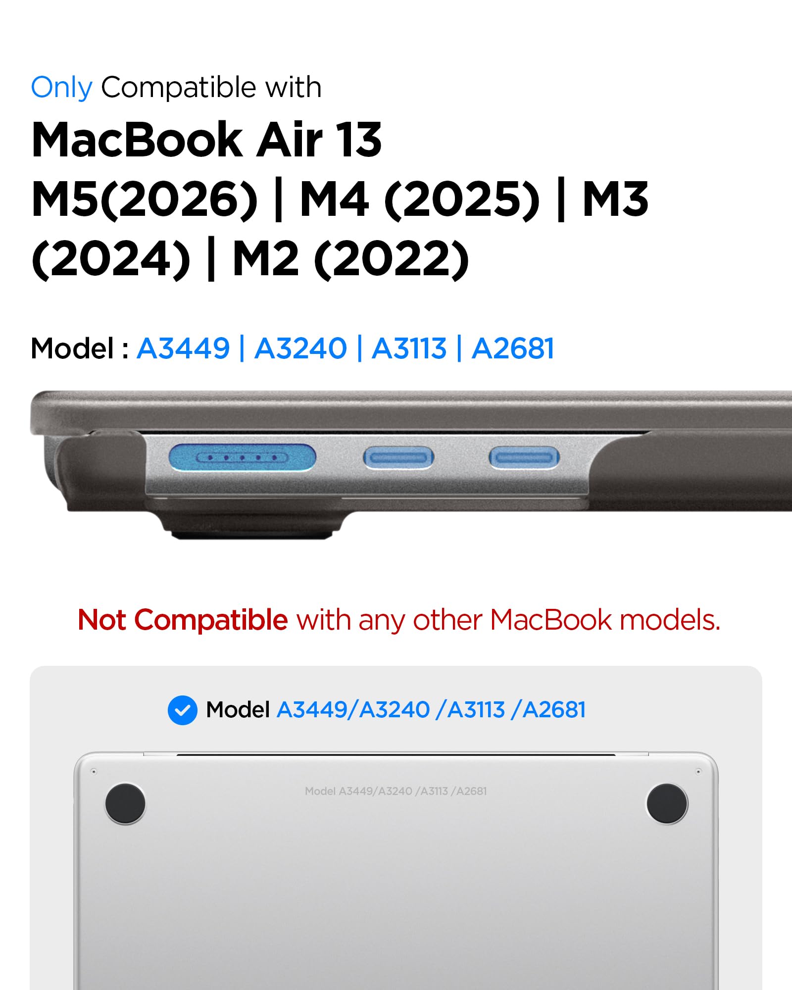 Spigen Air Skin Coque Rigide Transparent Compatible MacBook Air 13 M5 M4 M3 M2 2026-2022 Noir Givré