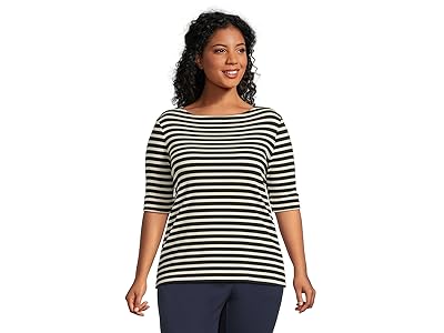 Lauren Ralph Lauren Plus Size Striped Stretch Cotton Boatneck T-Shirts Women