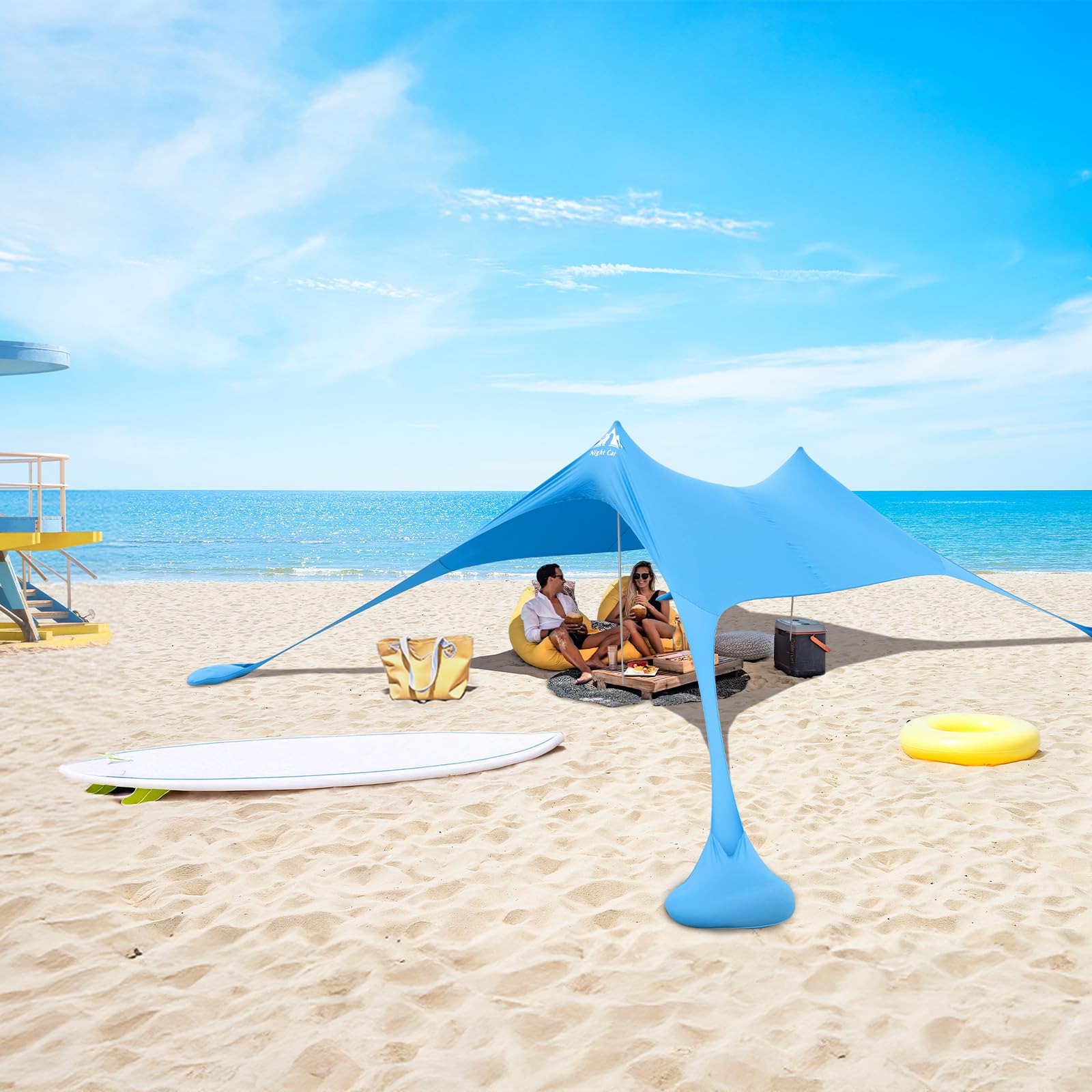 Night Cat Tenda da Spiaggia Baldacchino Parasole UPF 50+ Protezione UV con pali alluminio ancoraggio sabbia per cortile parco spiaggia