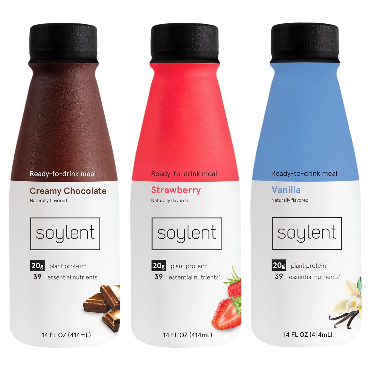 Soylent Complete Nutrition Gluten-Free Vegan Protein Meal Replacement Shake Neopolitan Variety Pack, 14 Oz, 12 Pack : Everything Else