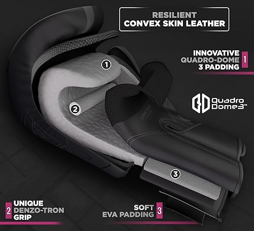 Miniatura 15 de RDX Juego de almohadillas y guantes de boxeo, Maya Hide Leather Kara Hook y Jab Curvo Focus Mitts con guantes de perforación para MMA, Muay Thai