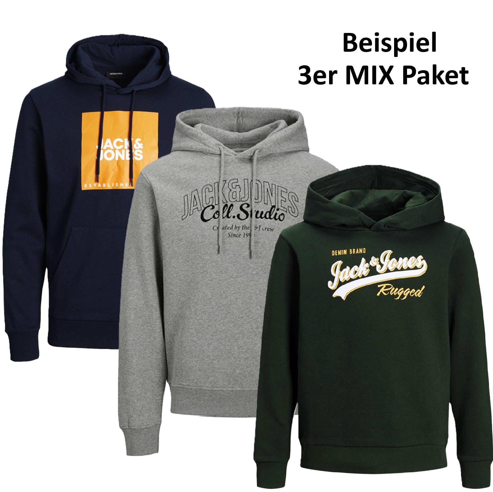 JACK & JONES Kapuzenpullover 3er Mix Pack Hoodie Fugu18 Sweat Shirt Herren Baumwollmix - Parent