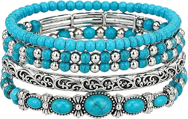 5 Pcs Stackable Bracelets for Women Set, Western Turquoise Bracelet