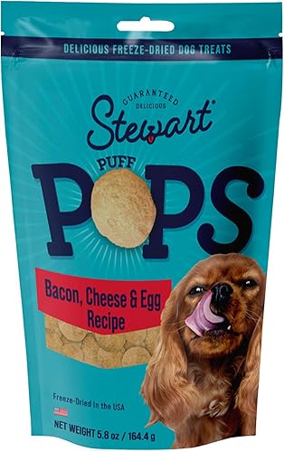 Stewart Golosinas liofilizadas para perros, receta de tocino PuffPop, huevo y queso, sin gluten, bolsa resellable de 5.8 onzas, fabricada en Estados