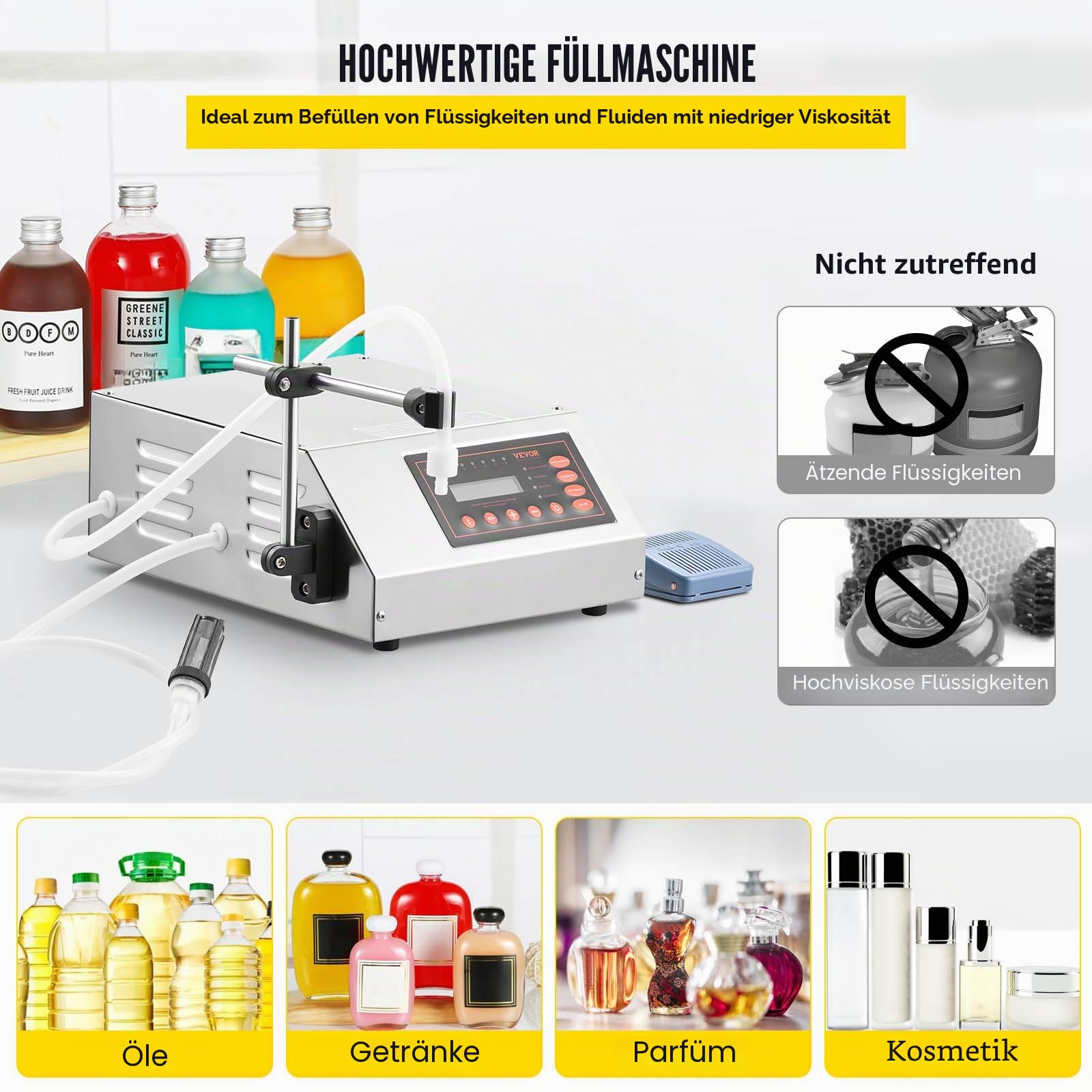 VEVOR GFK-160 Füllmaschine Flüssigkeit 2ML-3500ML 30W Liquid Filling Machine Abfüller Flüssigkeitsabfüllmaschine