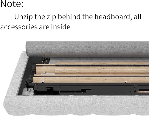 Miniatura 7 de Base de cama de plataforma tamaño King con cabecera tapizada geométrica, sin ruido, soporte de listones de madera, no necesita somier, fácil Gris