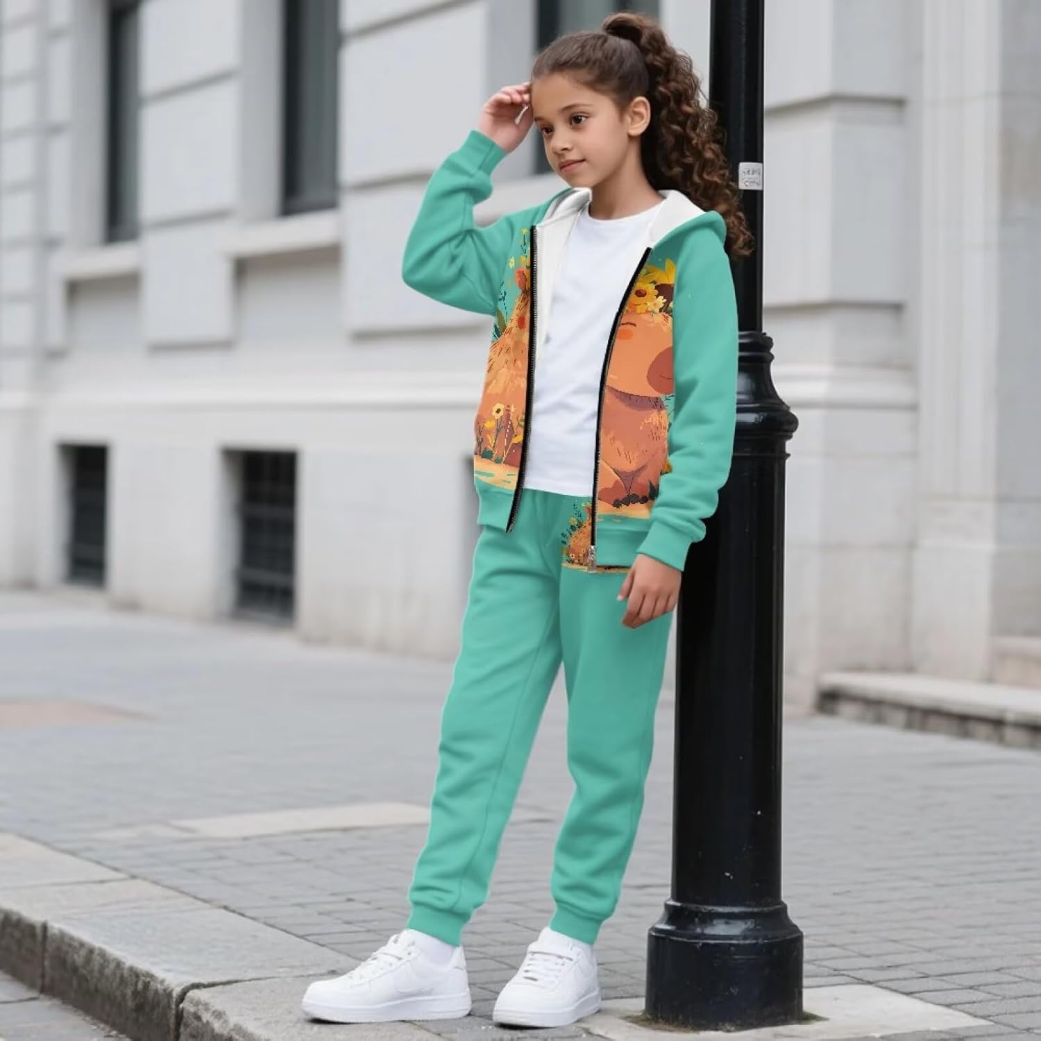 Girls 2 Piece Outfits Sweatsuits Zip Up Hoodie Long Sleeve Sweatshirt and Sweatpant Jogger Set Athletic Tracksuit