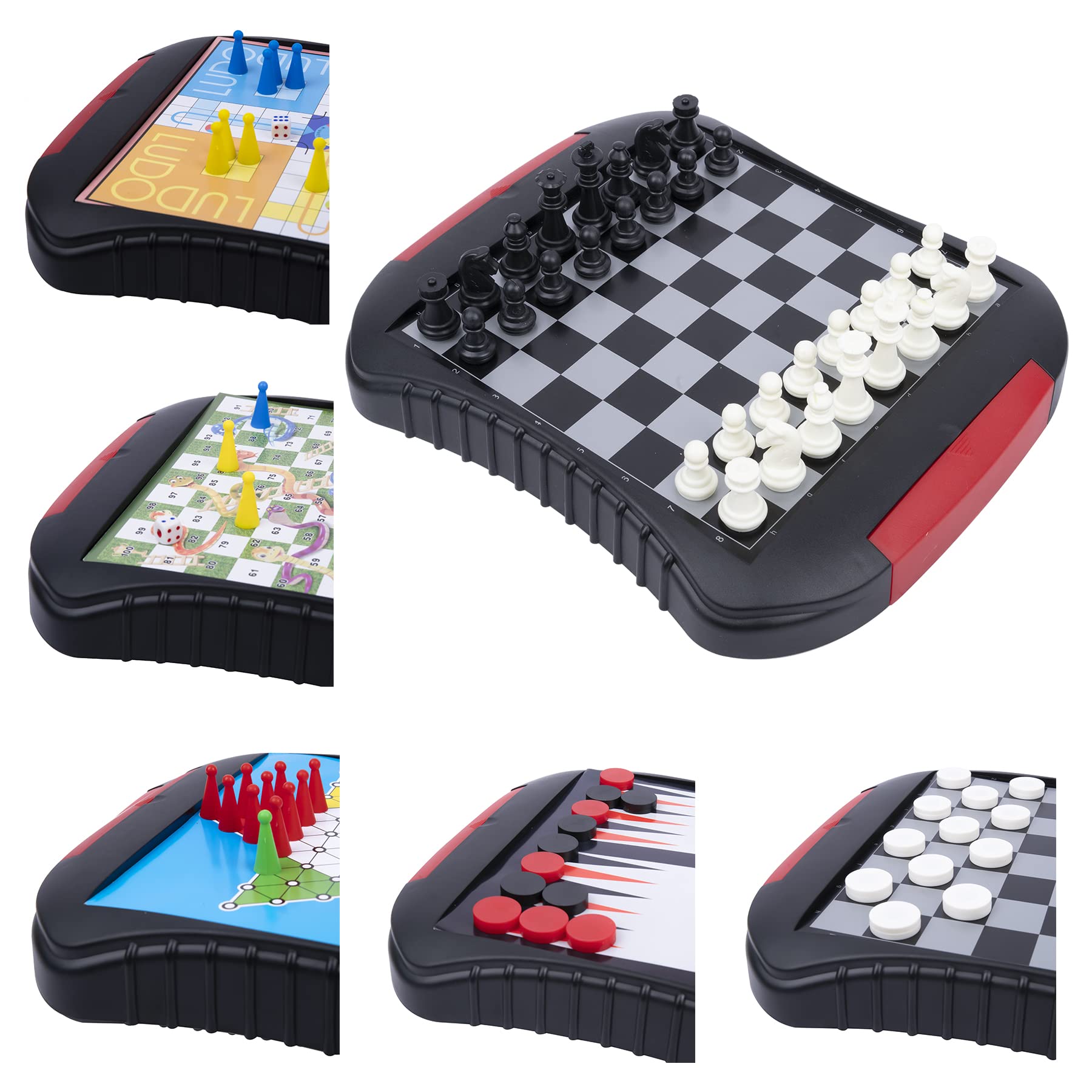 WISHKEY 6 in 1 Magnetic Family Board Game Combo Set, Classic Chess, Ludo, Snakes & Ladders, Checkers, Backgammon Game for Kids, Fun Entertaining Playset for Adults (Pack of 1, Multicolor)