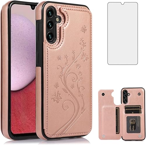 Asuwish Funda de teléfono para Samsung Galaxy A14 5G con protector de pantalla de vidrio templado, tarjetero con soporte para tarjetero, soporte