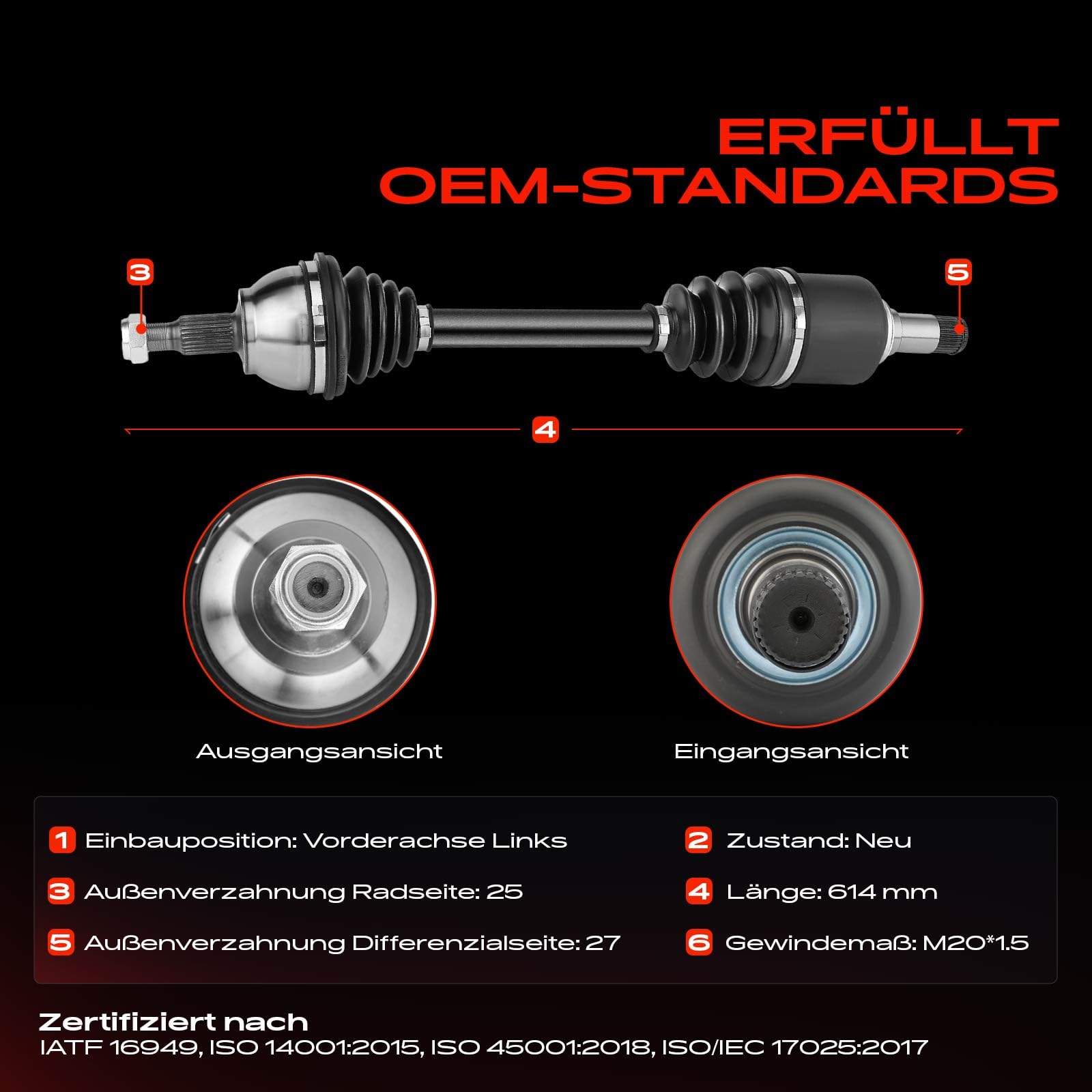 Arbre De Transmission De Pont AVANT ML 270 CDI 400 430 500 55AMG =A 1634100301