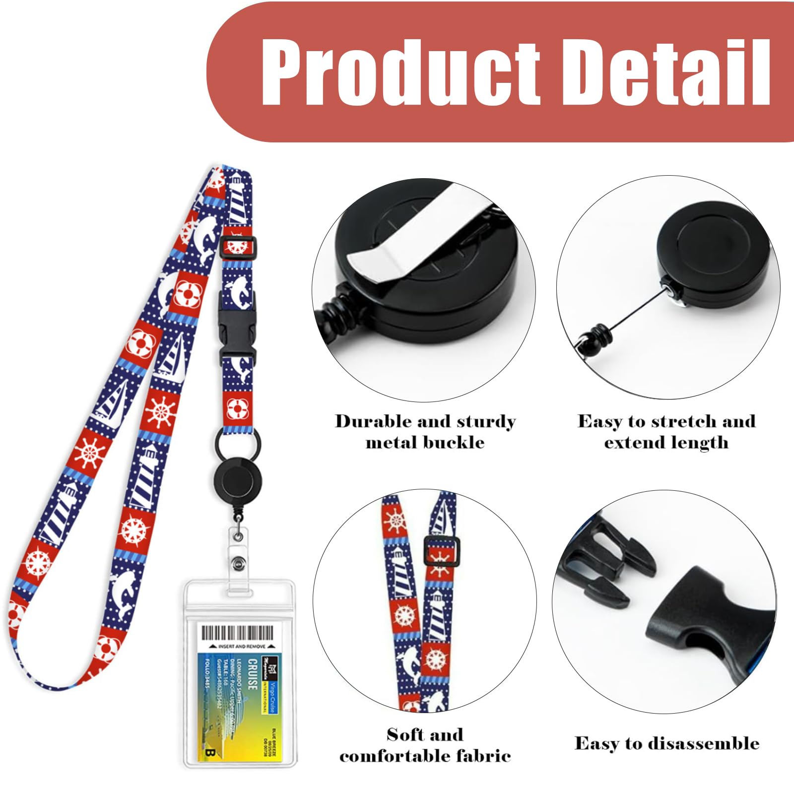 Zyael 2pcs Adjustable Retractable Cruise Lanyard Set including ID Holder, Waterproof, Must-Have Accessories - Image 4
