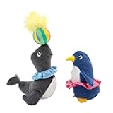 Jumpaws 2 Pack Interactive Catnip and Feather Cat Toys, Circus Penguin and Seal Catnip Toys, Accessories for Indoor Cat, Catnip Plush Toys with Natural Feathers and Rattles