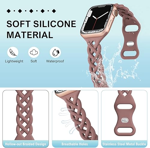 Miniatura 2 de Correas de silicona trenzadas compatibles con Apple Watch de 3840414244454649 mm, correa hueca delgada y estrecha para iWatch Ultra 23 SE 3 Series
