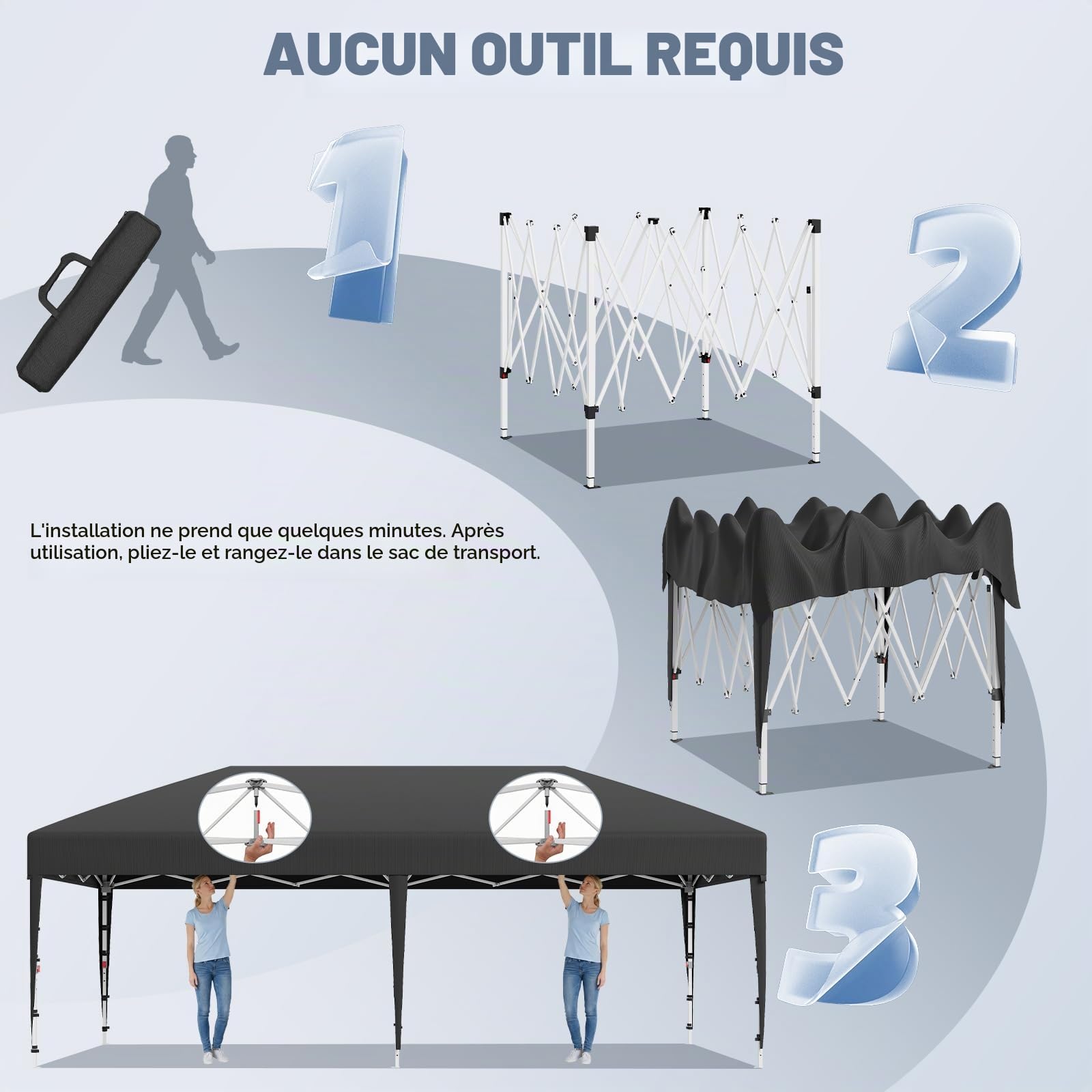 JUMMICO Tonnelle Pavillon Pliable 3x6m à Montage Rapide｜Assemblage en 5 Minutes｜Hauteur Réglable & 10cm Plus Haut｜Stable au Vent & Imperméable｜pour Jardin, Camping & Fêtes Gris
