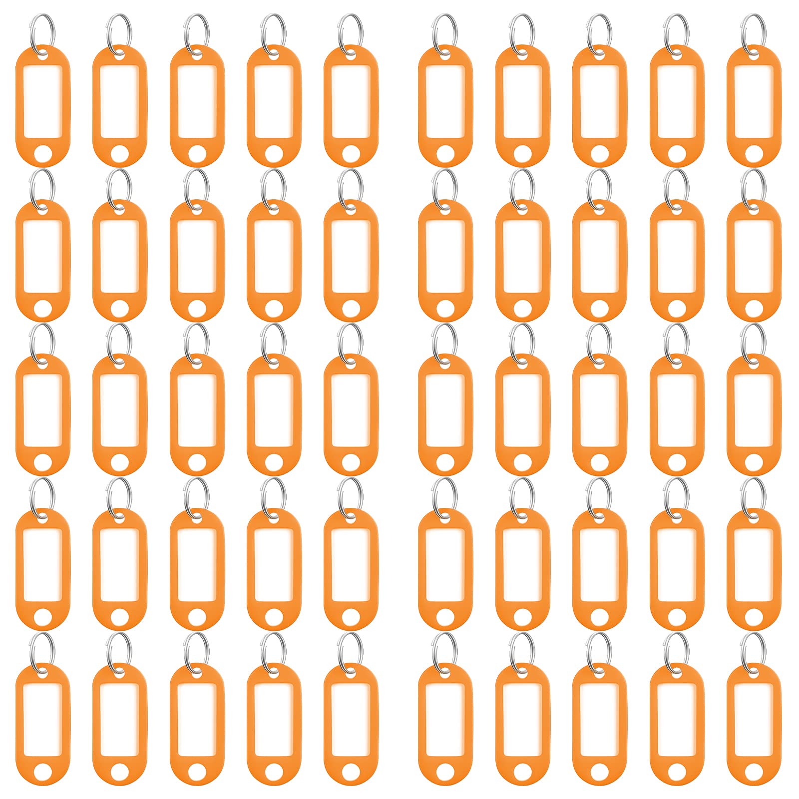 Colaxi 50pcs Key Tag Key Chains, Plastic Key Ring Tags Labels for a Backpack, Mailbox, ID, Luggage,USB Drive, Car Keys & More - Orange