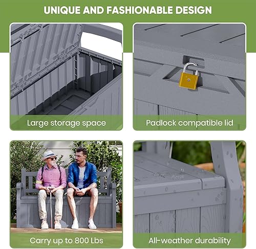 Vista 33 de Patiowell 30 Gallon Resin Deck Box, Outdoor Storage Box for Patio Furniture, Deliveries, Pool Supplies,Waterproof and Lockable, Grey