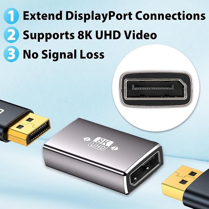 2 Pack Adaptador DisplayPort Hembra a Hembra 8K 60Hz Coupler Cyberguys miniatura 2