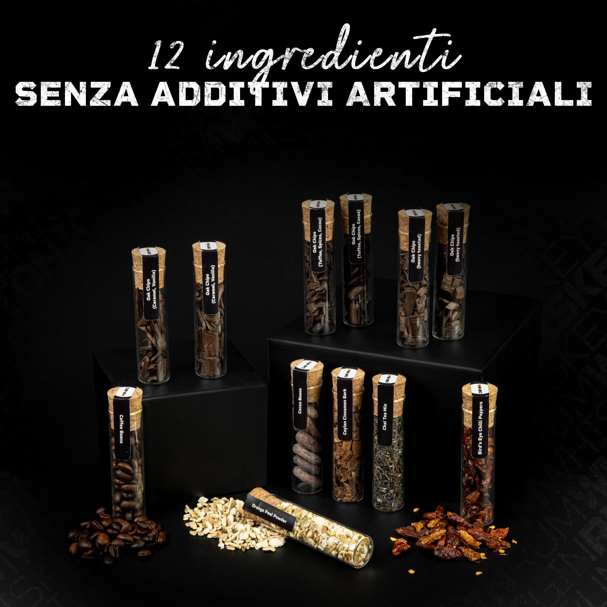 DIBYS Kit Whisky Fai-Da-Te con 12 Botaniche Naturali e Accessori (Bottiglia, Cubetto e altro ancora) Set regalo WHISKEY per amanti del Whisky Kit di infusione e degustazione con 4 ricette