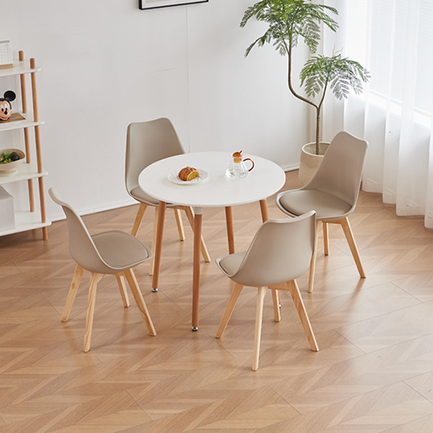 Lot de 4 Chaises de Salle à Manger, Pieds en Bois Massif, Design Nordique Ergonomique, Chaise de Cuisine, Chaise Moderne (Beige-4)