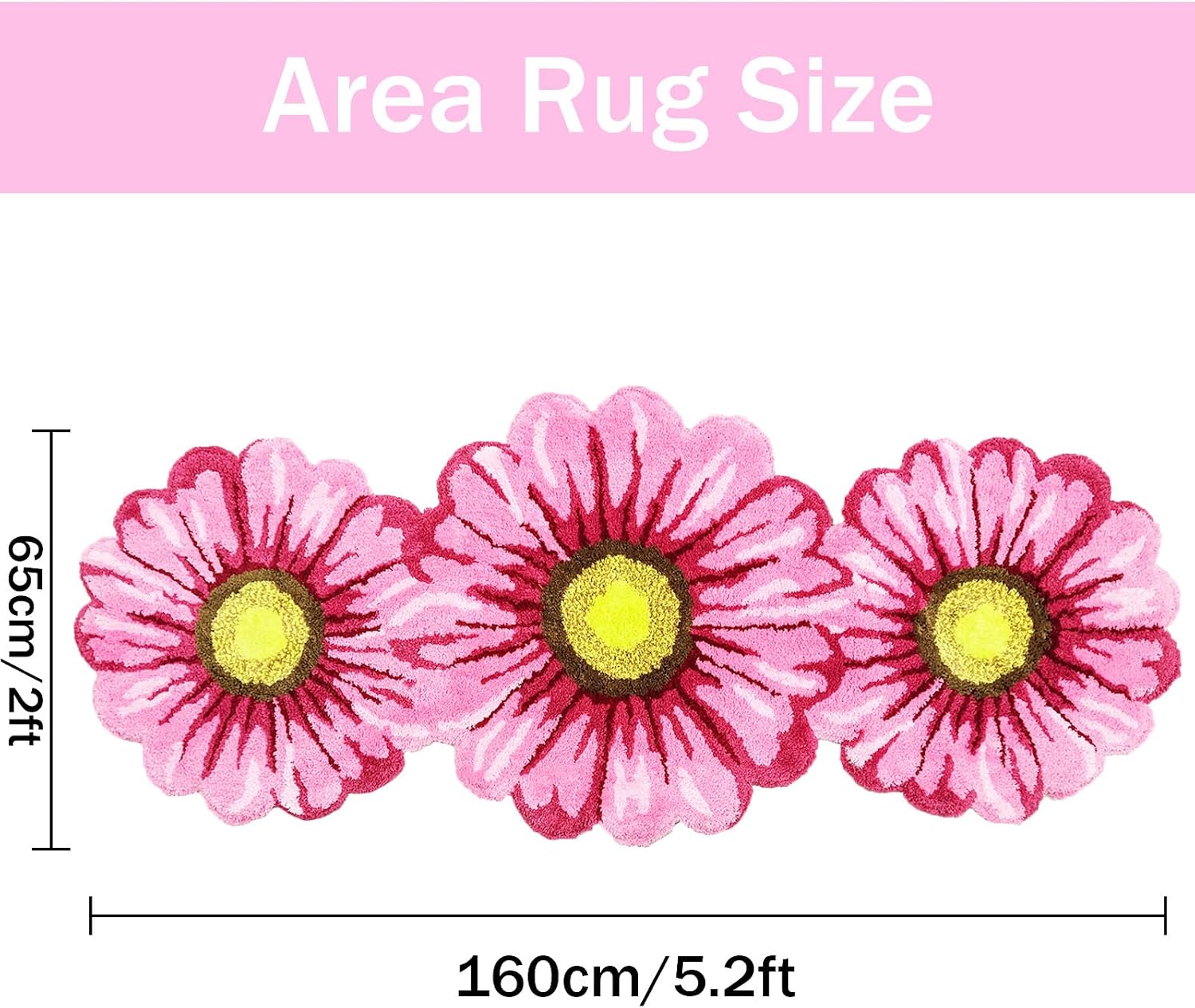Daisy Bathroom Rug 2x5Ft Pink Floral Mat for Girls Mum Bedroom Farmhouse Living Room Kitchen Laundry Room Toilet, Flower Shape Bathmat, Welcome Doormat, Plush Thick Washable Nonslip, Indoor