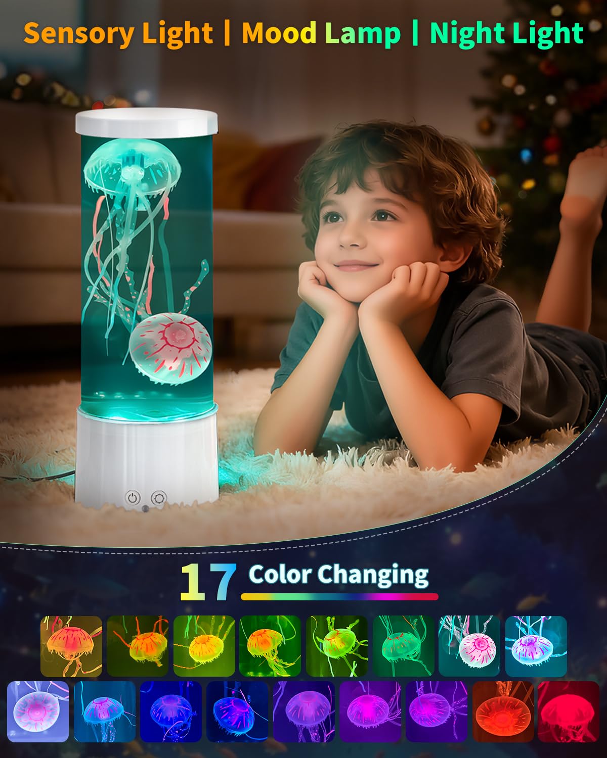 AONESY Lampe LED Jellyfish 17 couleurs, lampe à lave Aquarium avec télécommande, Décoration Lumière d'ambiance - Blanc