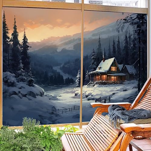Miniatura 4 de Snow Mountain Chalet - Película para ventana, estilo vintage, bosque brillante, granja, película de privacidad para ventana, cubierta de puerta,