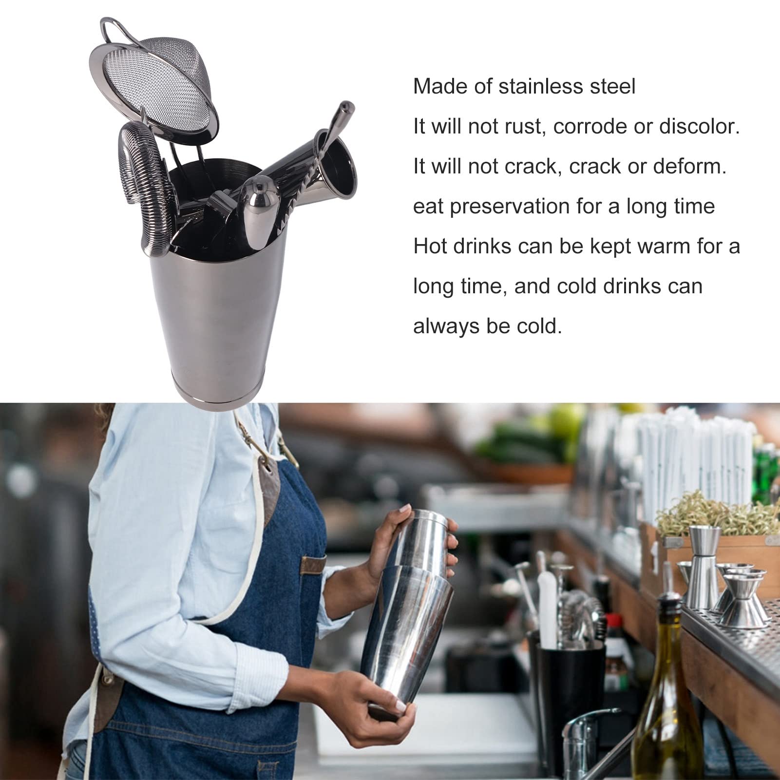 Wisecoco Juego De Coctelera De 11 Piezas, Juego De Coctelera De Acero Inoxidable con Colador De Cuchara De Mezcla Muddler Jigger Recubrimiento Negro para Bartender Bars Party