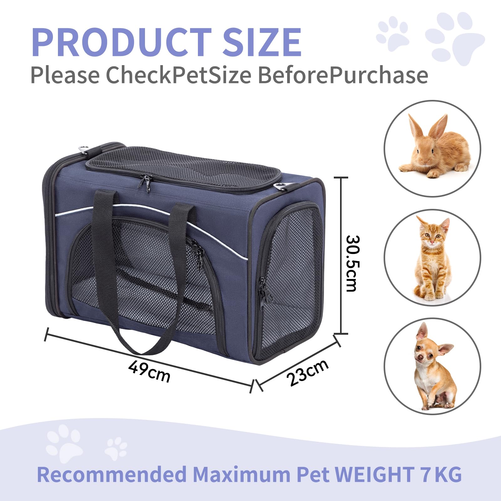 Petsfit Transportin Gato Plegable, Bolsa para Gatos & Perros para Aviones, Trasportines Gato Perro Apto para Coches & Trenes, Azul