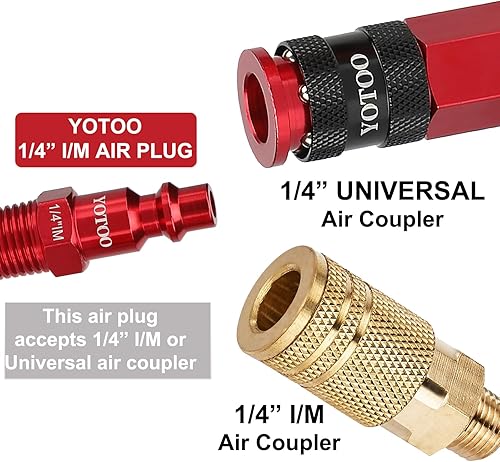 Miniatura 4 de YOTOO Juego de enchufes de aire industriales tipo IM de 12 piezas con roscas macho NPT de 14 pulgadas, accesorios de aire de aluminio resistentes,