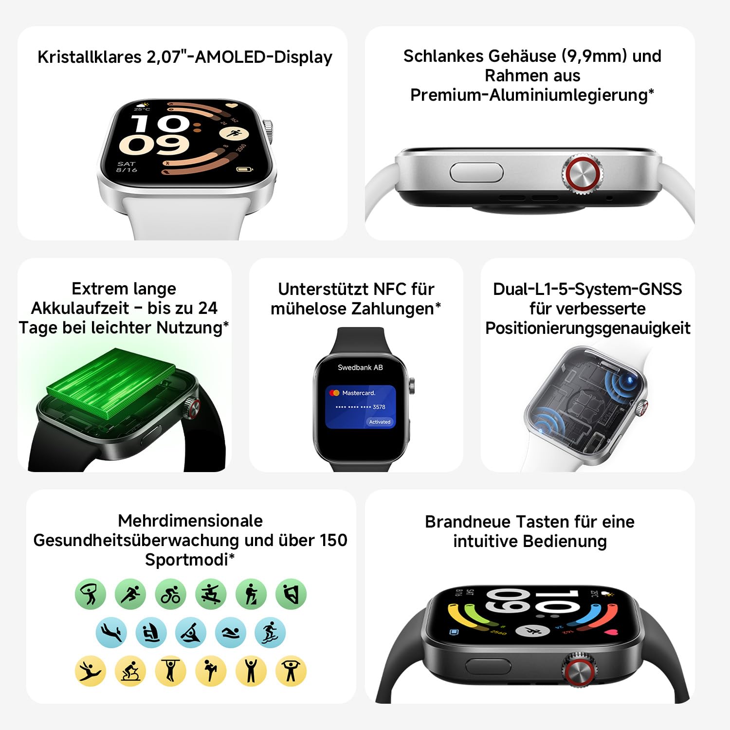 XIAOMI Redmi Watch 6 NFC, Smartwatch für Damen und Herren, 2.07'' AMOLED, Fitnesstracker mit Herzfrequenz-/Schlaf-, 150+ Sportmodi, 24 Tage Akkulaufzeit, 5ATM, GPS, Android&iOS, Black