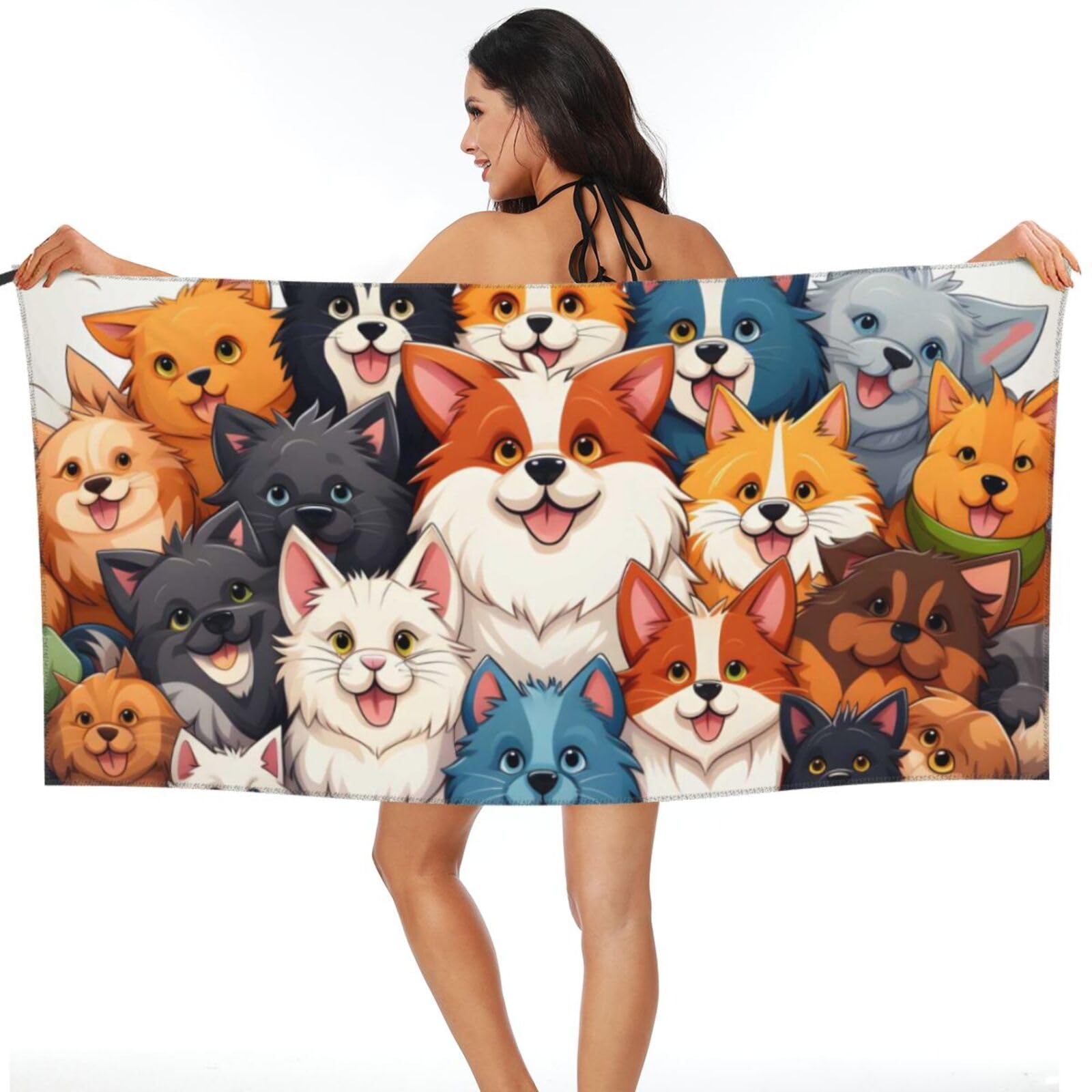 Toalla de playa ligera de microfibra de 31.5 x 63 pulgadas, un montón de lindos perros, toallas de campamento de secado rápido para playa, gimnasio, baño, ducha, natación, dormitorio