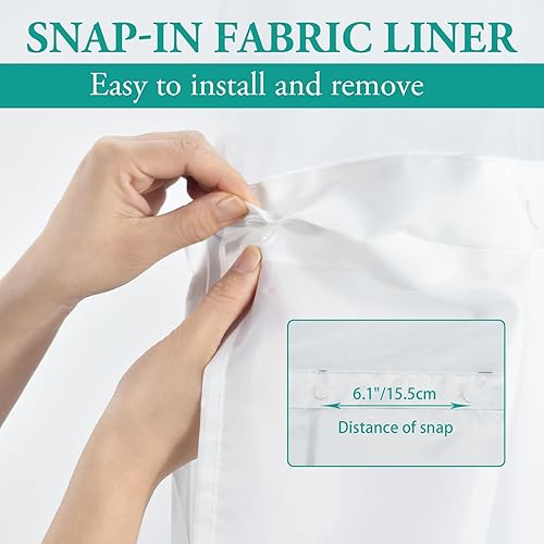 Miniatura 5 de Juego de cortina de ducha larga a rayas gris y blanco degradado con forro a presión, juego de cortina de ducha y forro de hotel con ventana superior