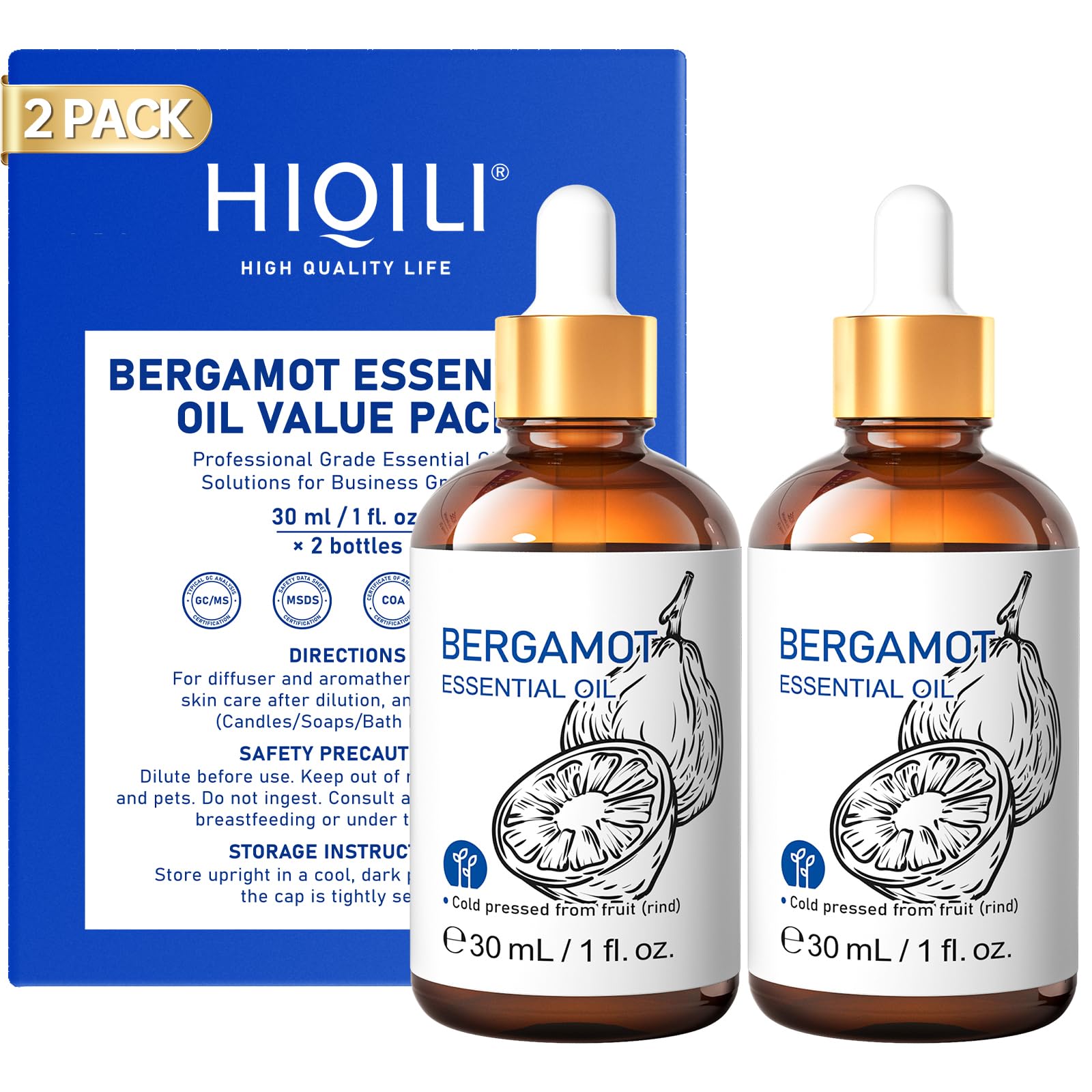HIQILI Bergamot Essential Oil Set for Diffuser, Skin &amp; Hair