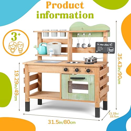 Miniatura 5 de Juego de cocina de juego para niños de madera con fregadero extraíble, área de plantación, grifo, accesorios de cocina, pizarra de doble cara y