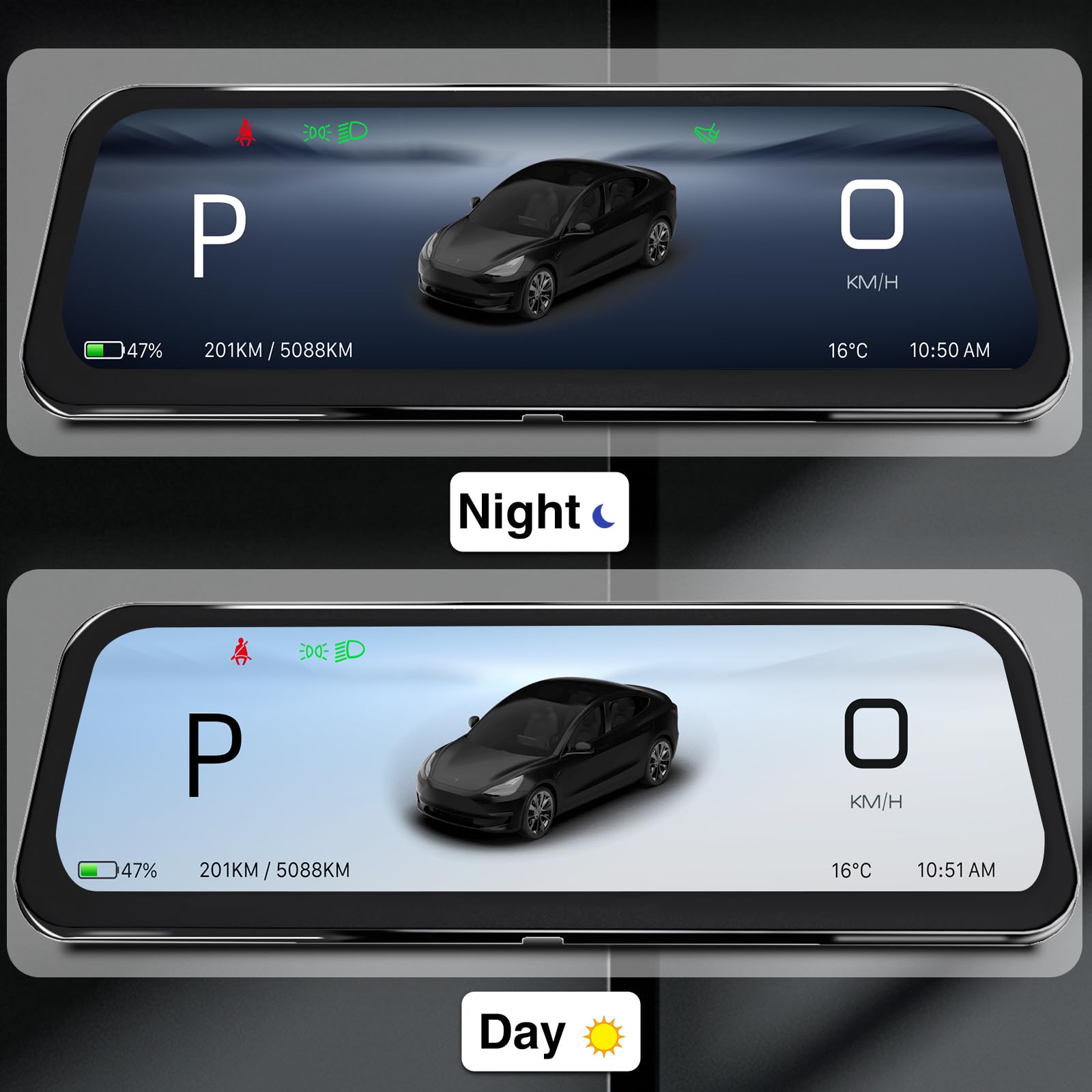 Affichage HUD Tesla pour Model Y (2019-2024) & Model 3 (2017-2023) – 9,66" sans Fil CarPlay/Android Auto, Alerte d'angle Mort, Écran Anti-Reflets