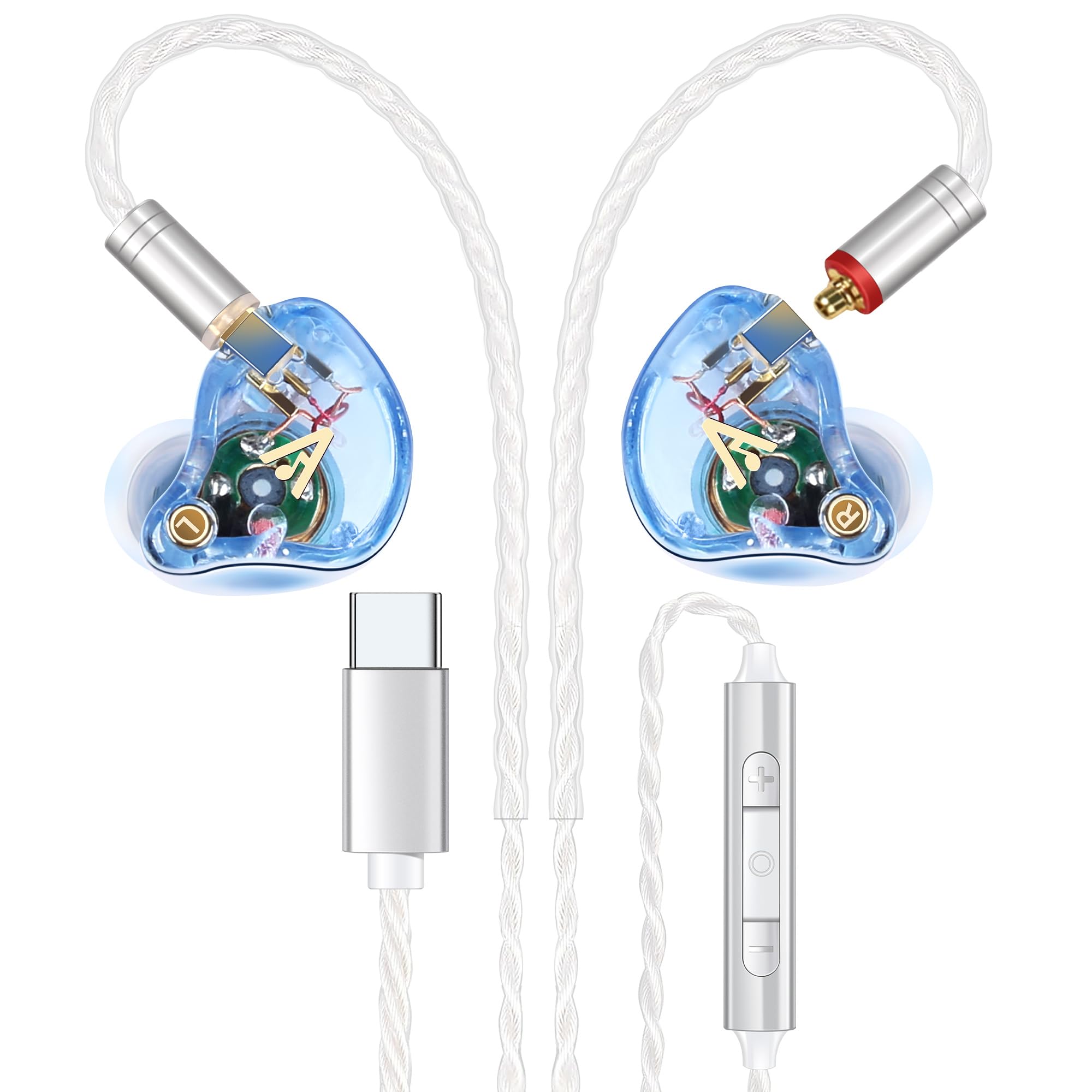 Vibes 202MC USB-C Wired Earbuds - HiFi In Ear Monitor Headphones - Noise Isolating Ear Buds w/ Mic - Clear Sound, Deep Bass & Comfort-Fit Earphones - MMCX to USBC, Silver Plated Cord, Carrying Case