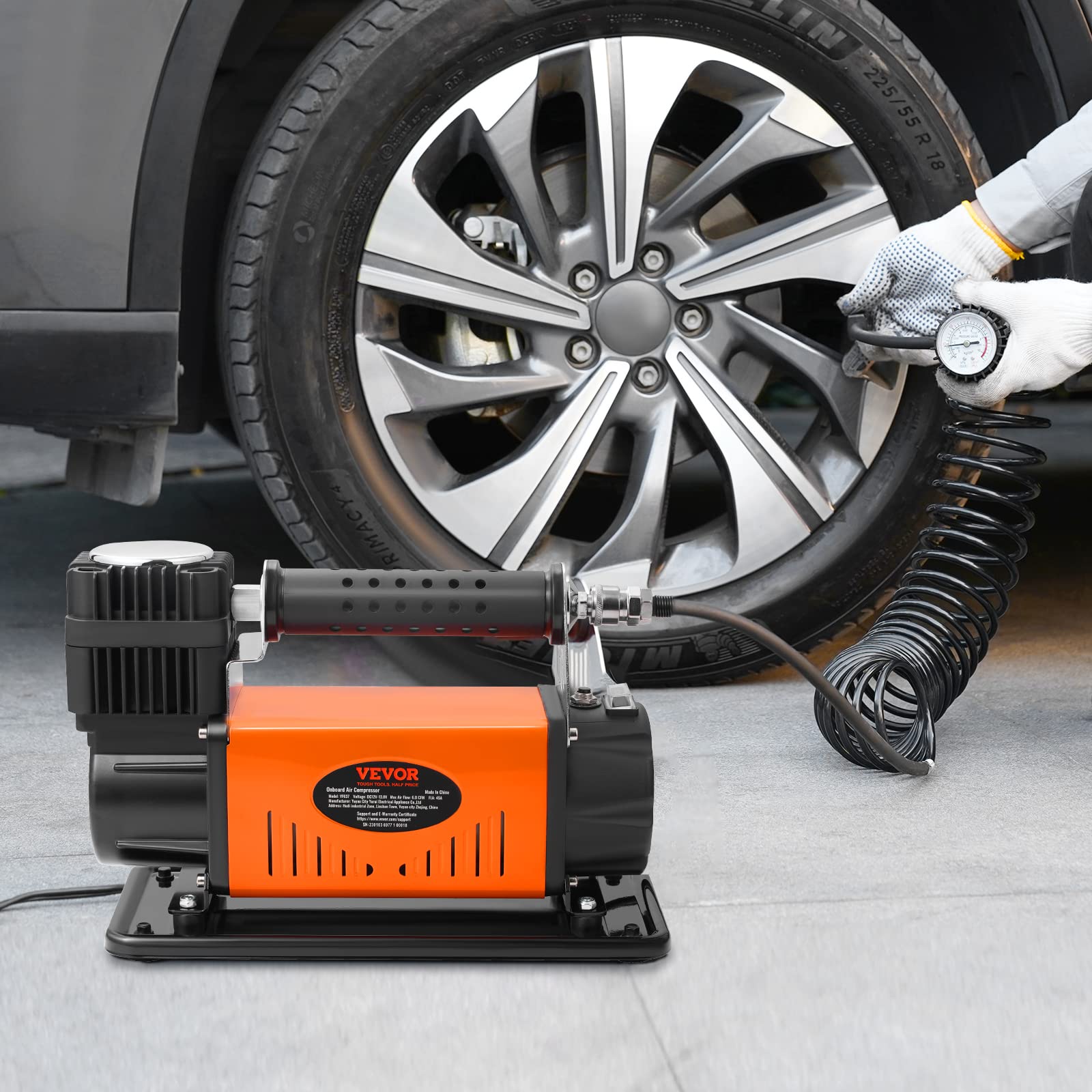 VEVOR 12V Auto-Kompressor 150PSI Luftkompressor 6CFM(170L/Min) Auto Reifenfüller mit Wärmeschutz Luftpumpe inkl. 3m Netzkabel und 6m Luftschlauch Ideal für LKW SUV RV Schlauchboote usw.