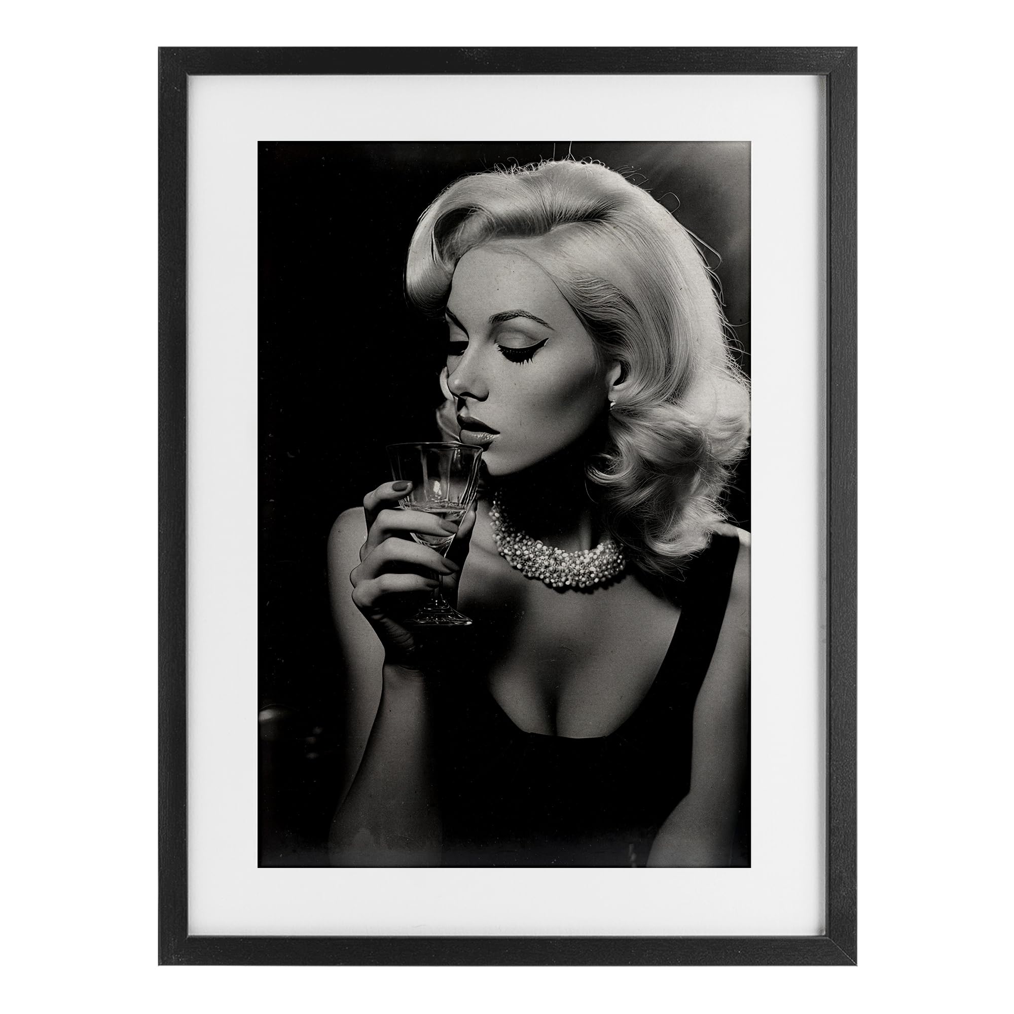 Affiche Classic Woman & Martini Cadre Bouleau 58x43 Décoration Murale Vintage