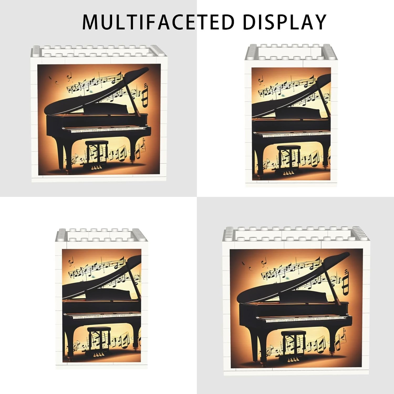 Piano Violin And Music Notes Print Uv Print Block Pencil Cup, Detachable Creative Block Desk Organizer Office Abs Pen Holder image 2