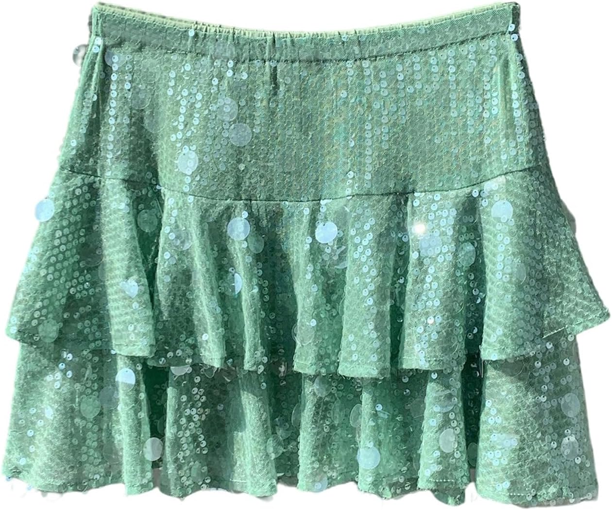WDIRARA Women's Sequin Layered Ruffle Skirt Flare A Line Mini Skirts Party Clubwear
