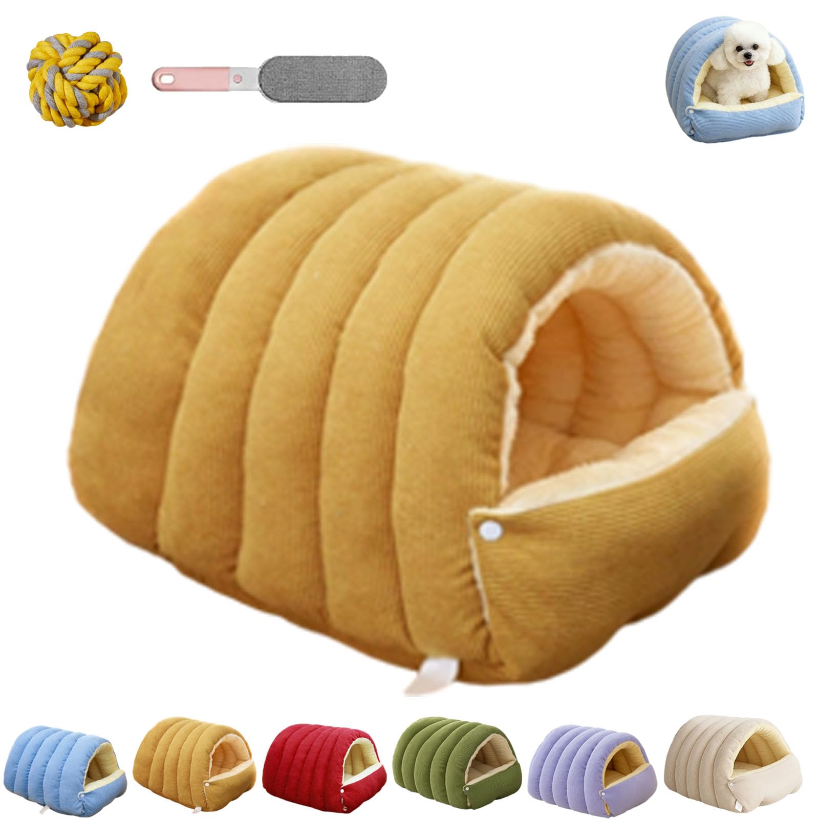 Removable and Washable Winter Closed-Off Cat Bed, Cozy Monster Cat Bed, Soft Plush Pet Nest Warm, Cats House Tent Beds in Indoor for Cats, Kittens And Small Dogs (Yellow, L - 57 * 37 * 28cm)